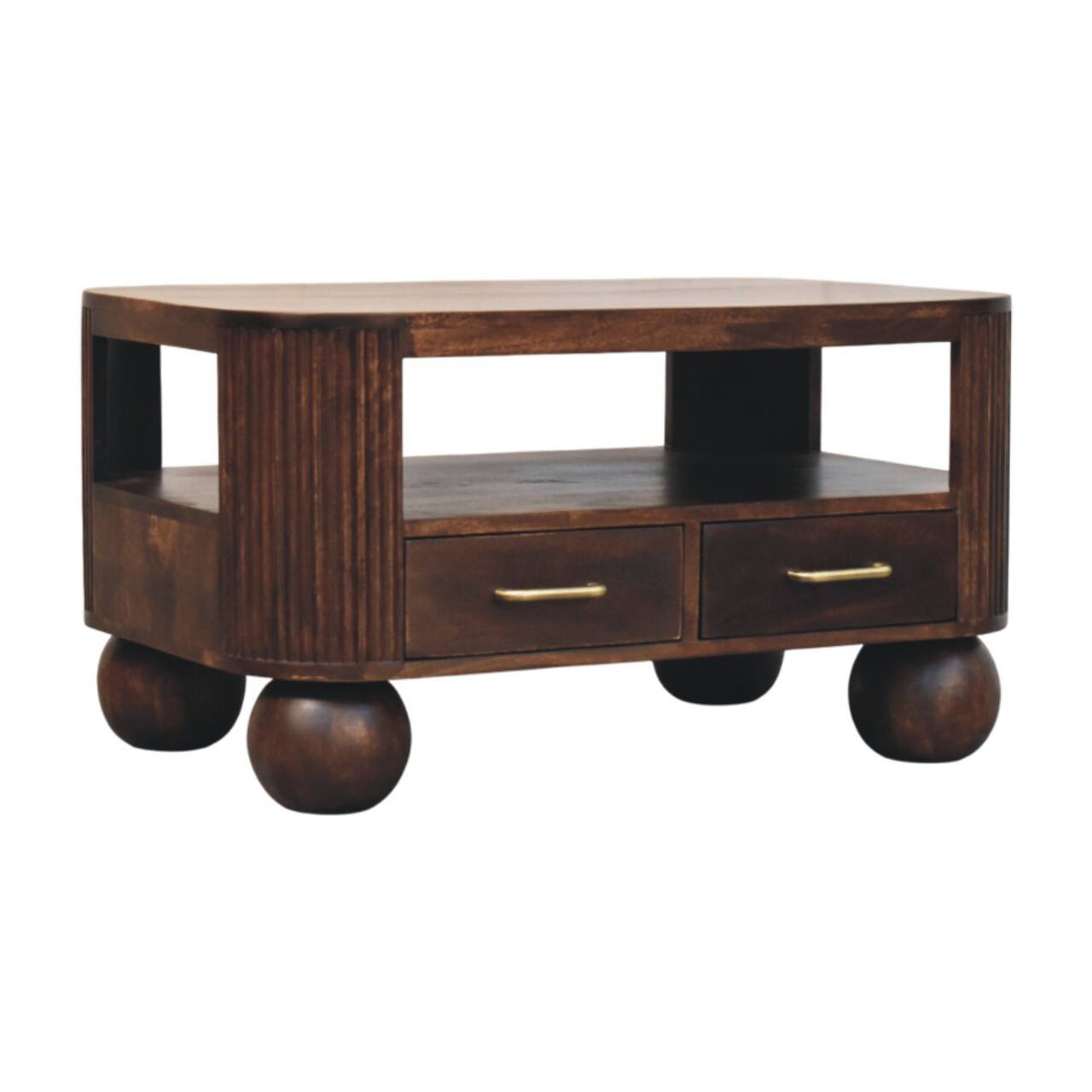 Angle. Artisan Furniture - Artisan Furniture Solid Wood Sphere Leg Coffee Table, 2 Drawers, Brown - Brown.