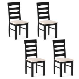 Costway - Dining Chairs Set of 4, High Back Dining Room Chairs with Padded Seat for Kitchen - Black,Beige