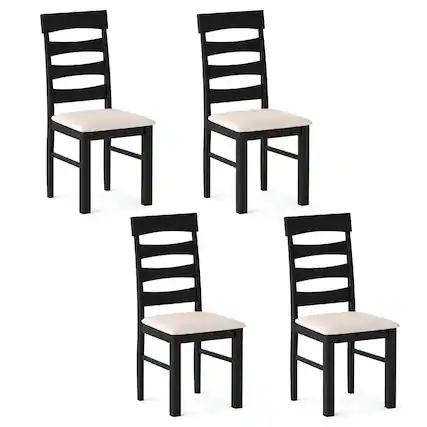 Front. Costway - Costway Dining Chairs Set of 4, High Back Dining Room Chairs with Padded Seat for Kitchen - Black,Beige.