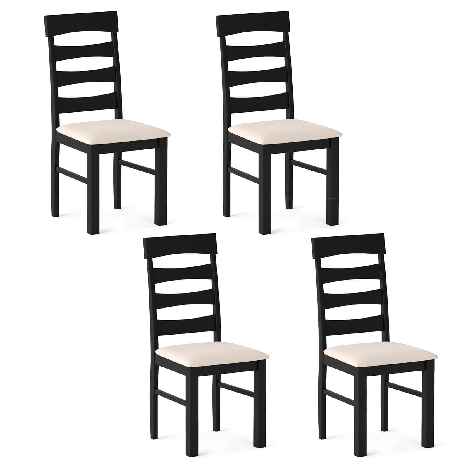 Front. Costway - Costway Dining Chairs Set of 4, High Back Dining Room Chairs with Padded Seat for Kitchen - Black,Beige.