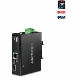 Trendnet - Industrial SFP to Gigabit PoE+ Media Converter, TI-PF11SFP, 1 x Gigabit SFP Port, 1 x Gigabit PoE+ RJ45 Port - Unknown