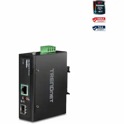 167°F Extreme Operating Temperature Range -40°F to 167°F
NDAA Compliant
TAA Compliant
TRENDNET 11SP Converter
Power: 100W