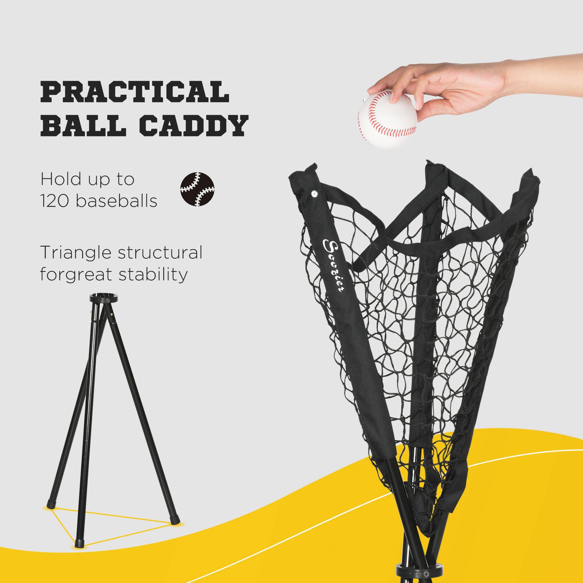 PRACTICAL BALL CADDY, Hold up to 120 baseballs, Triangle structural stability