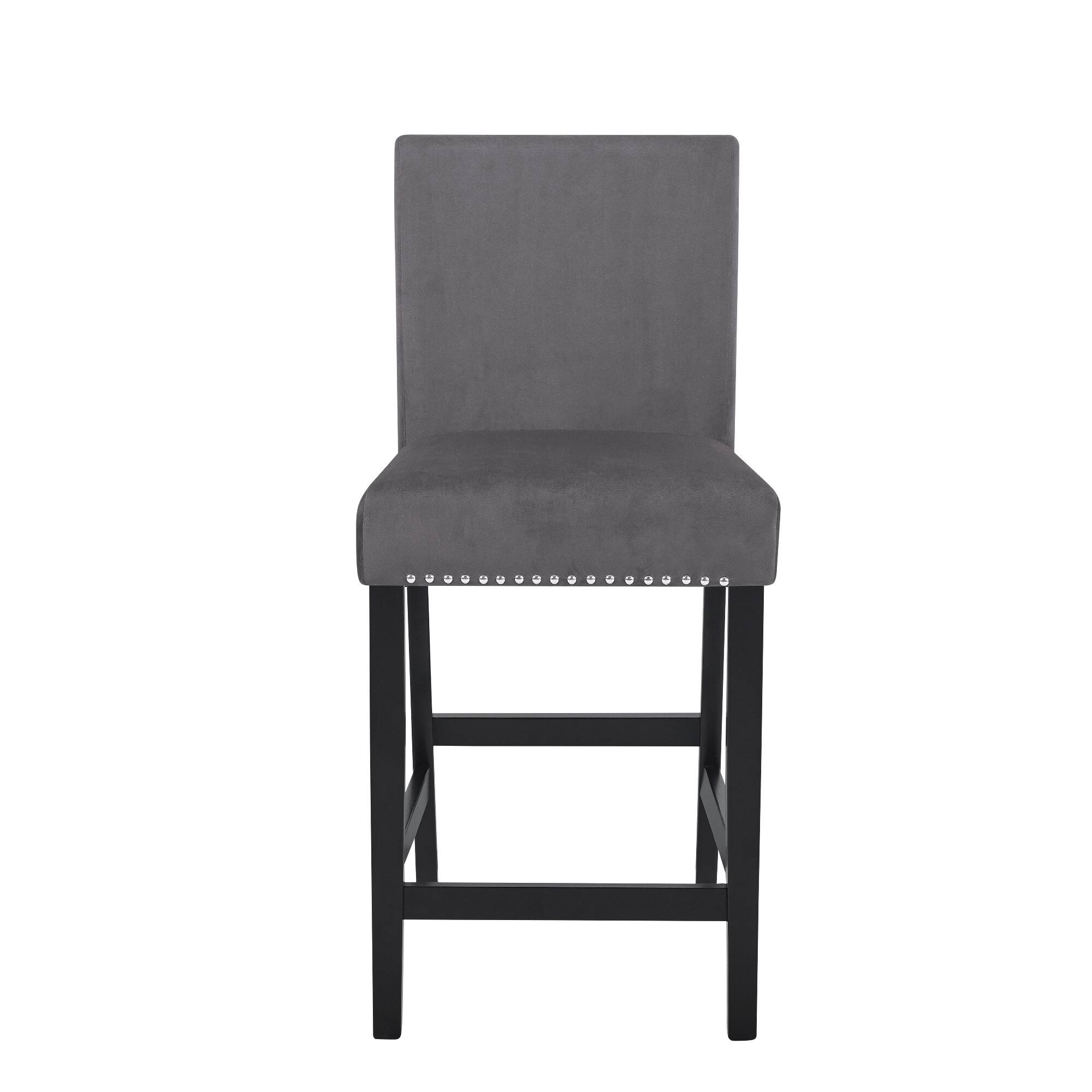 Left. Manhattan Lane - Kate 40 Inch Wooden Counter Height Chair with Velvet Seat, Set of 2 - Gray.
