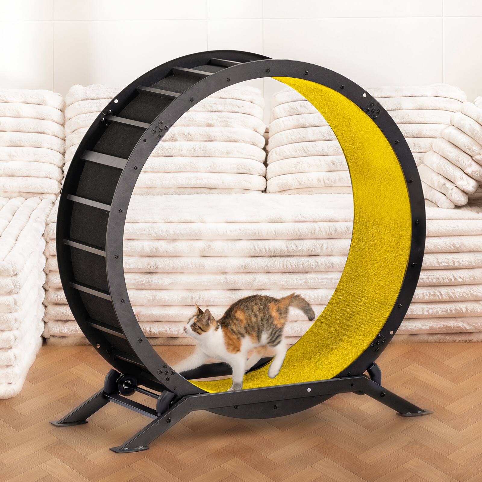 Alt View 4. CloudRest Pro - Cat Wheels 40" Diameter Large Cat Exercise Wheel for Indoor Cats Cat Treadmill Ultra-Quiet Scroll Wheel - Yellow.