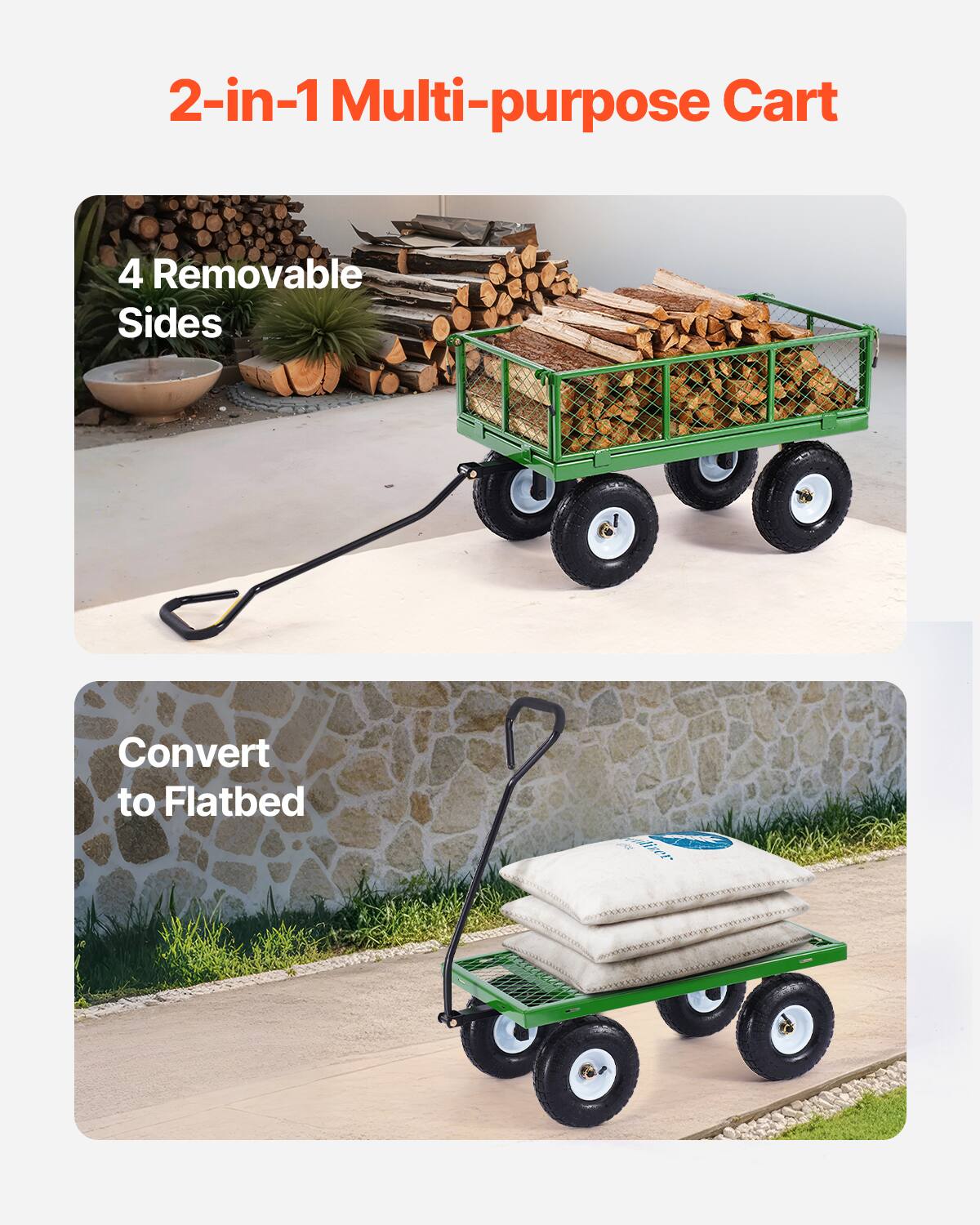 2-in-1 Multi-purpose Cart
4 Removable Sides
Convert to Flatbed