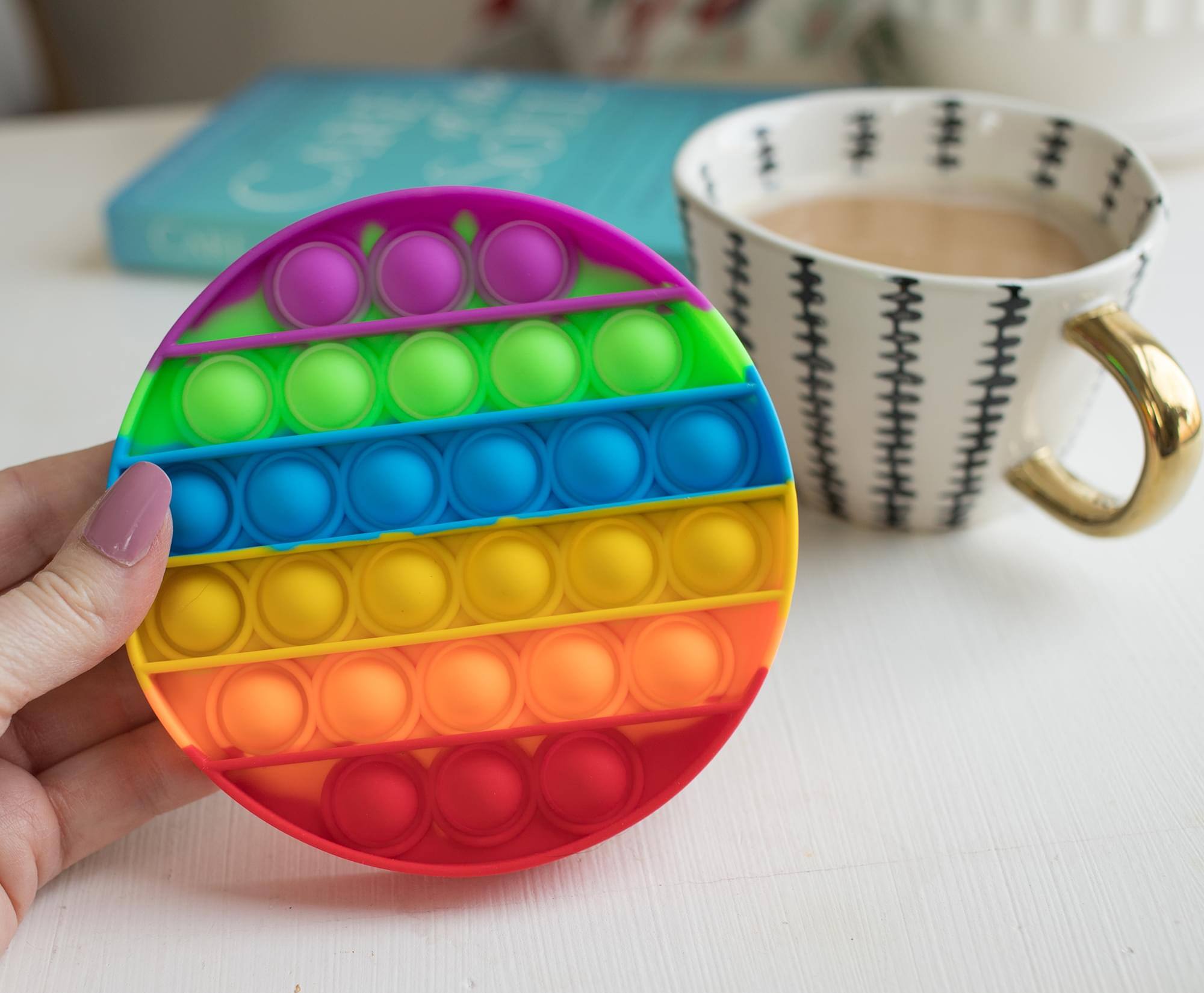 Alt View 2. Toynk - Pop Fidget Toy Silicone Bubble Popping Game | Rainbow Round - Multi-Color.