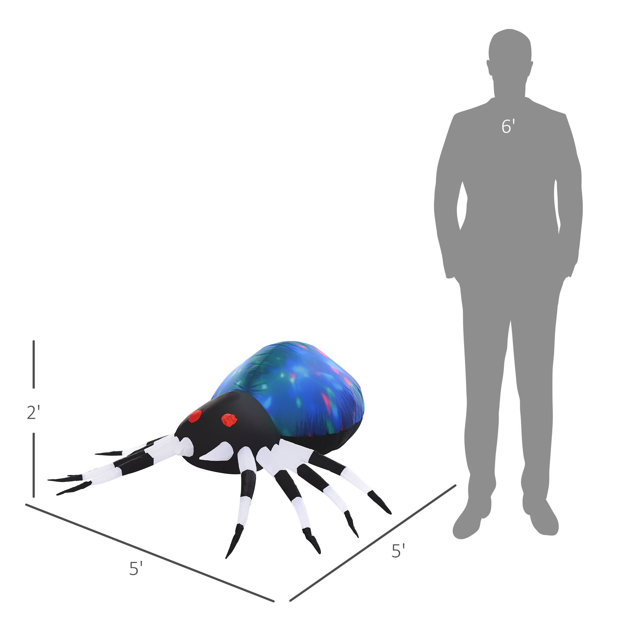 Alt View 2. Homcom - 5' Long Halloween Inflatables Outdoor Decorations Multicolor Red-Eyed Spider, Blow Up LED Yard Decor for Garden, Lawn, - blue,black,white.