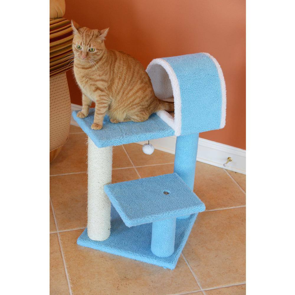 Alt View 4. Armarkat - 29 Real Wood Cat Tree With Scratcher And Tunnel For Squeeze - Blue.