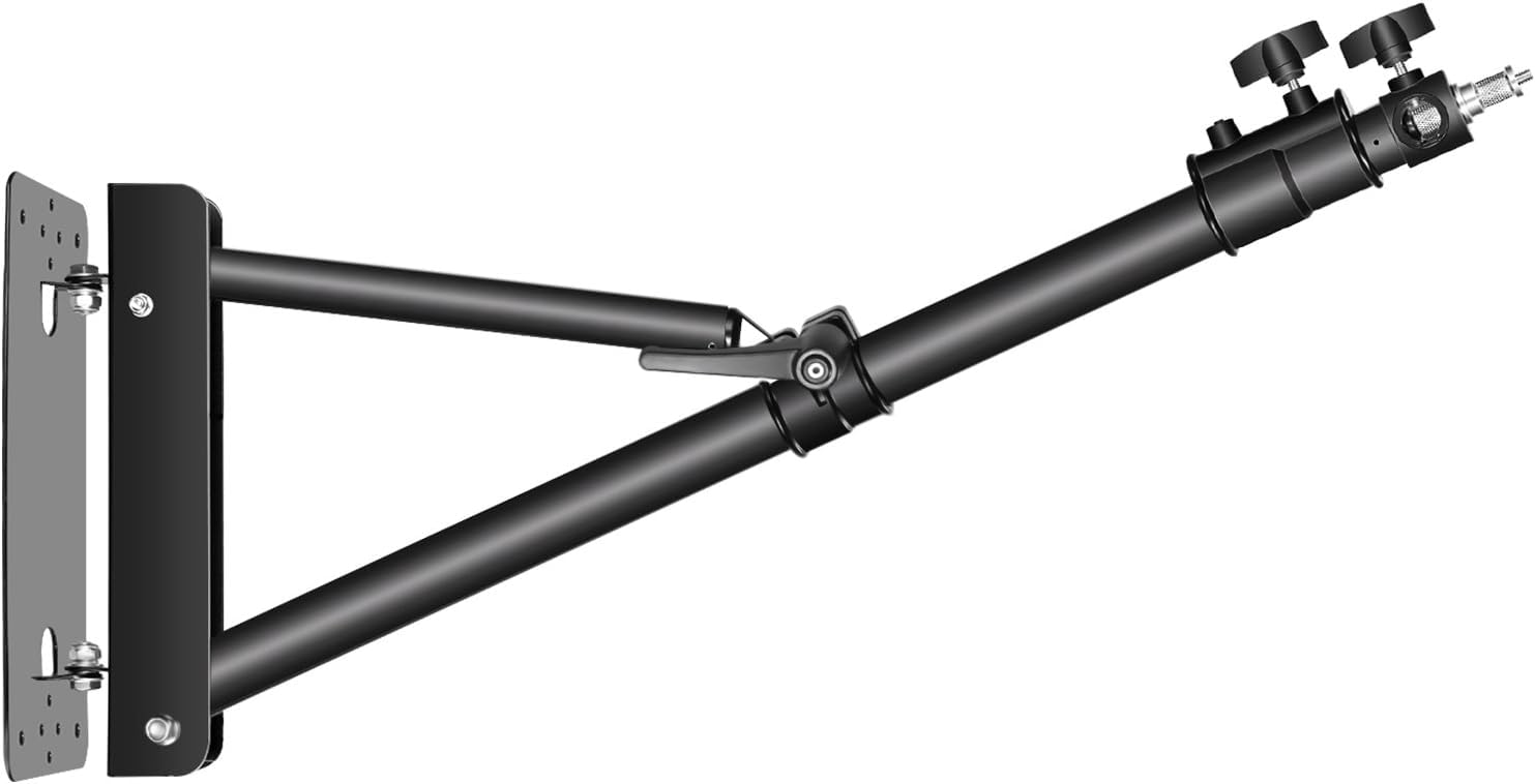 Left. Neewer - Triangle Wall Mount Boom Arm for Studio - 180° Rotation for Strobe, Softbox & Umbrella - Black.