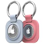 Vena - 2 Pack For Apple AirTag Holder, AirTag Keychain Leather, AirTag Case Cover For Pet Dog Cat Collar Luggage, Blue & Pink - Multicolored
