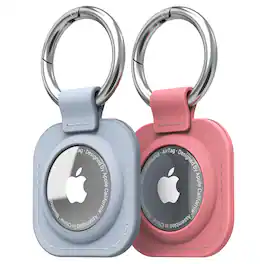 Vena - 2 Pack For Apple AirTag Holder, AirTag Keychain Leather, AirTag Case Cover For Pet Dog Cat Collar Luggage, Blue & Pink - Multicolored