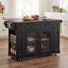 Whisen - Mobile Kitchen Island with Glass Door Cabinets, Power Outlet, and Storage Shelves - Black