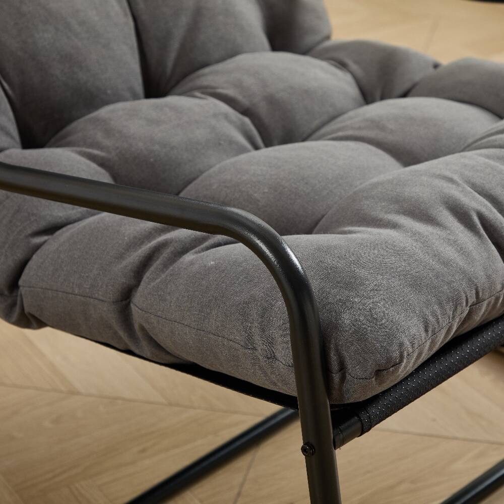 Alt View 8. Loheer - Loheer Outdoor Rocking Chair with Thick Grey Cushion, Modern Black Steel Frame Patio Rocker for Living Room and Bedroom - Grey.