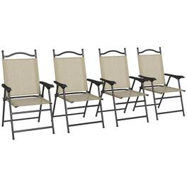 Outsunny - Folding Patio Chairs, Set of 4 Sports Chairs for Adults, Camping Chairs with Armrests - Beige