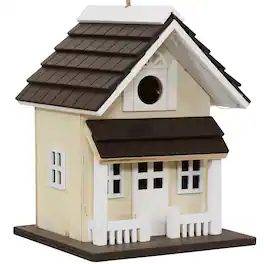 Sunnydaze - 9.25 in Wooden Cozy Home Birdhouse with Solar LED Light - Cream