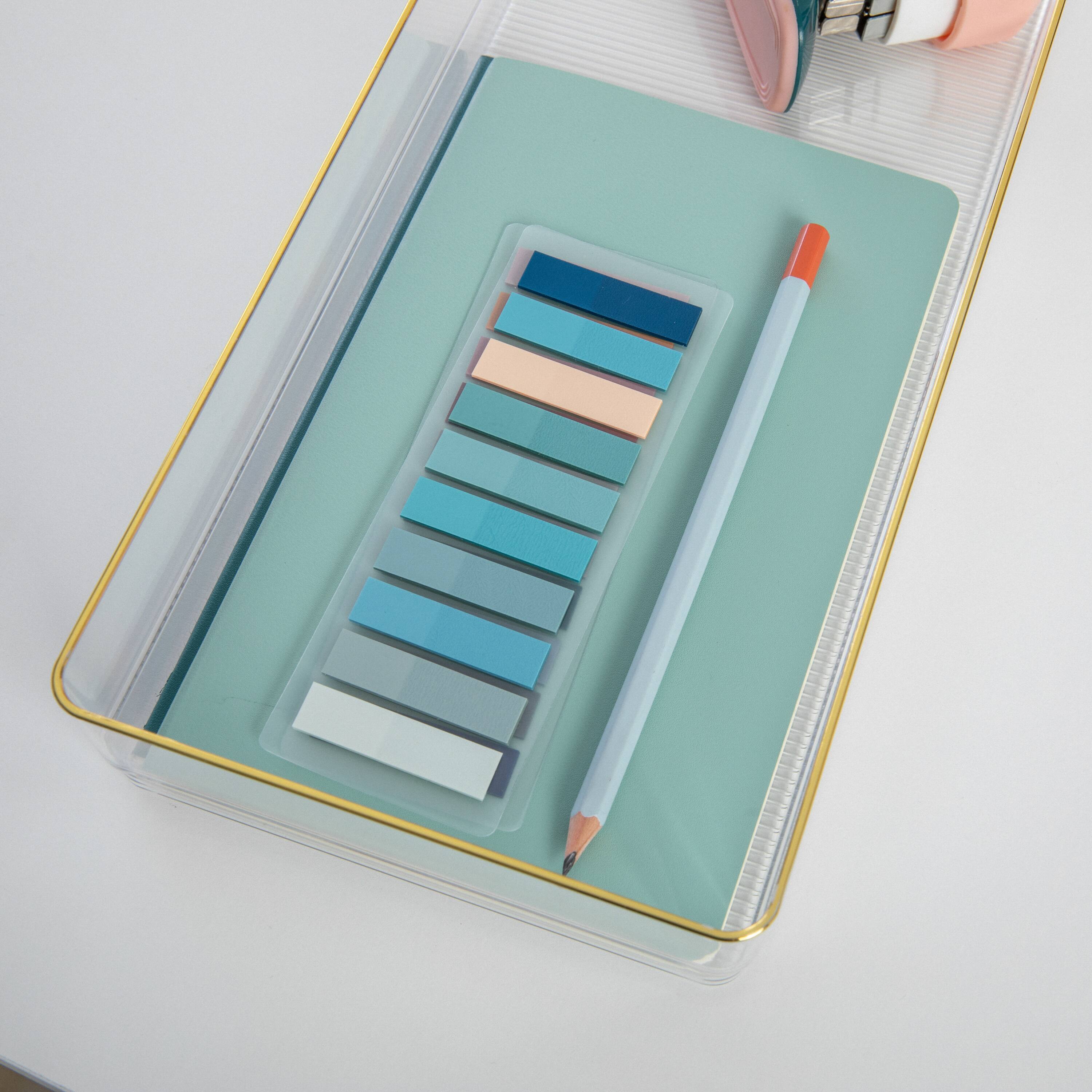 Alt View 13. Martha Stewart - Kerry Set of 2 Plastic Stacking Desk Drawer Organizers with Gold Trim - 15 x 6 - Clear/Gold Trim.