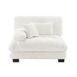Ropilly - White Chenille Armless Sofa Single Seat Modular Sofa Unit with Pillows - White