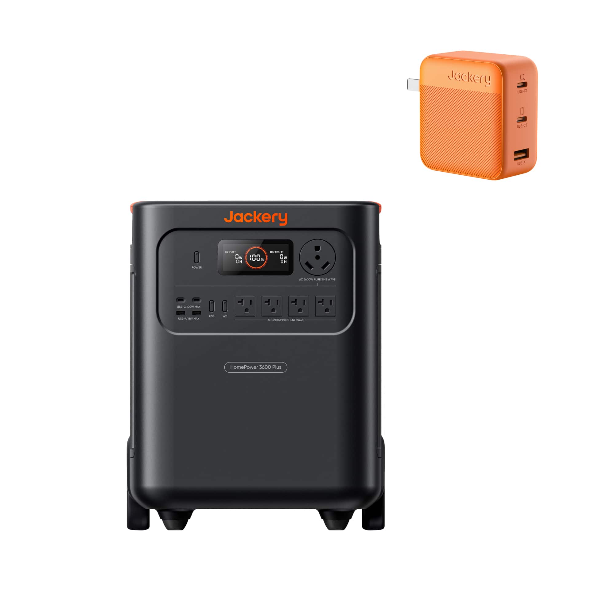 Jackery - HomePower 3600 Plus Portable Power Station (3584Wh) with a 102W GaN 3-Port Fast Charger for Essential Home Backup (3584 Wh Capacity) - Black