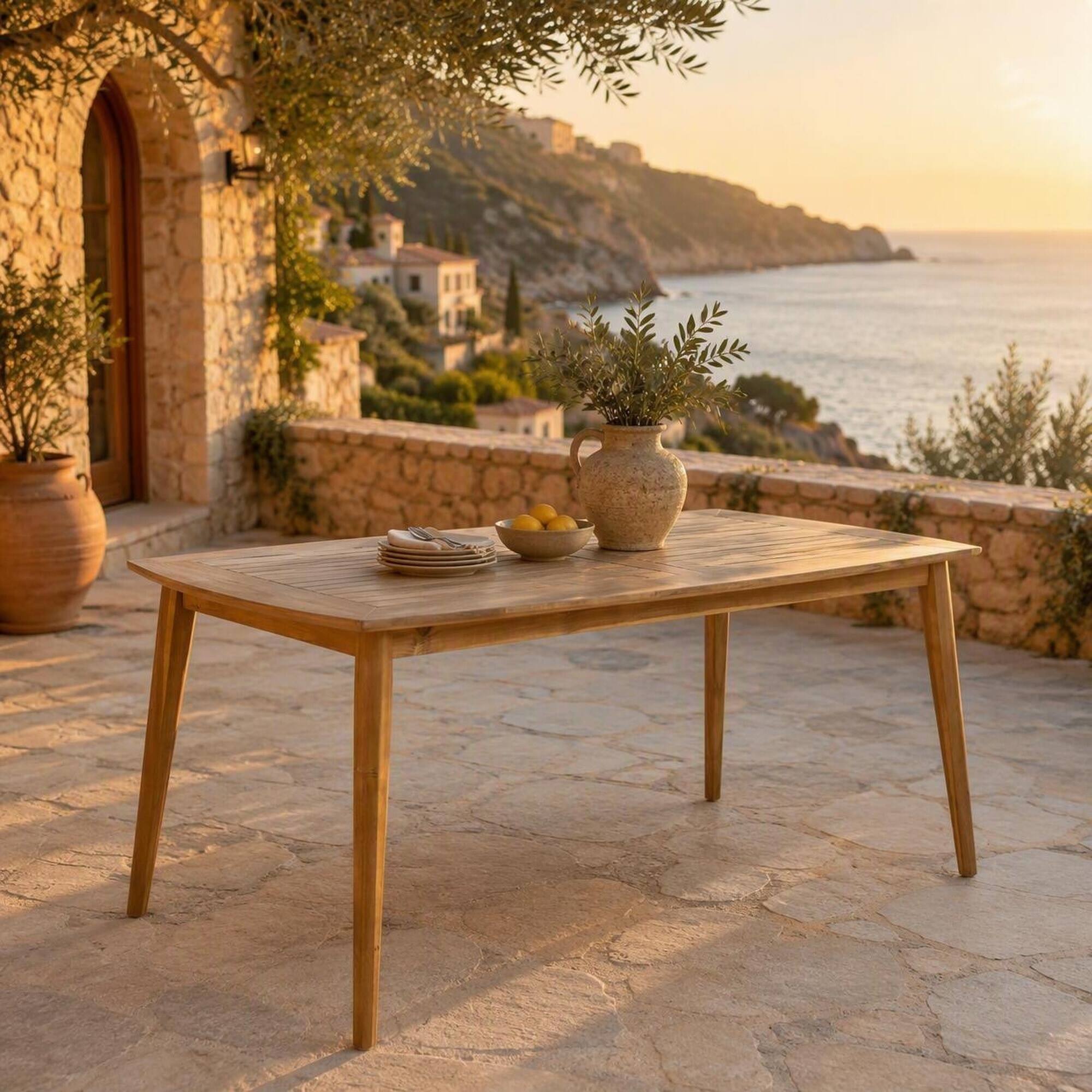 Back. RYHNUYNE - Outdoor Acacia Wood Rectangular Coffee Table,Slatted Patio Side Table for Porch Garden,Brown Finish - Teak.