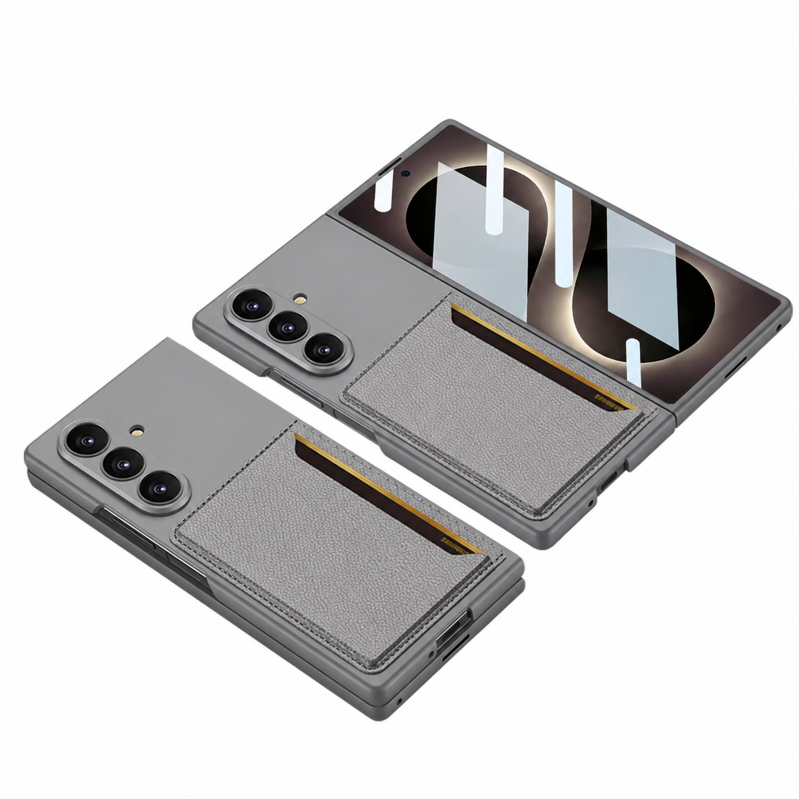 Alt View 2. Dteck - Shockproof Back Wallet Case for Samsung Galaxy Z Fold 8 Ultra with Glass Screen Protector Card Slot Anti-Scratch Cover - Gray.