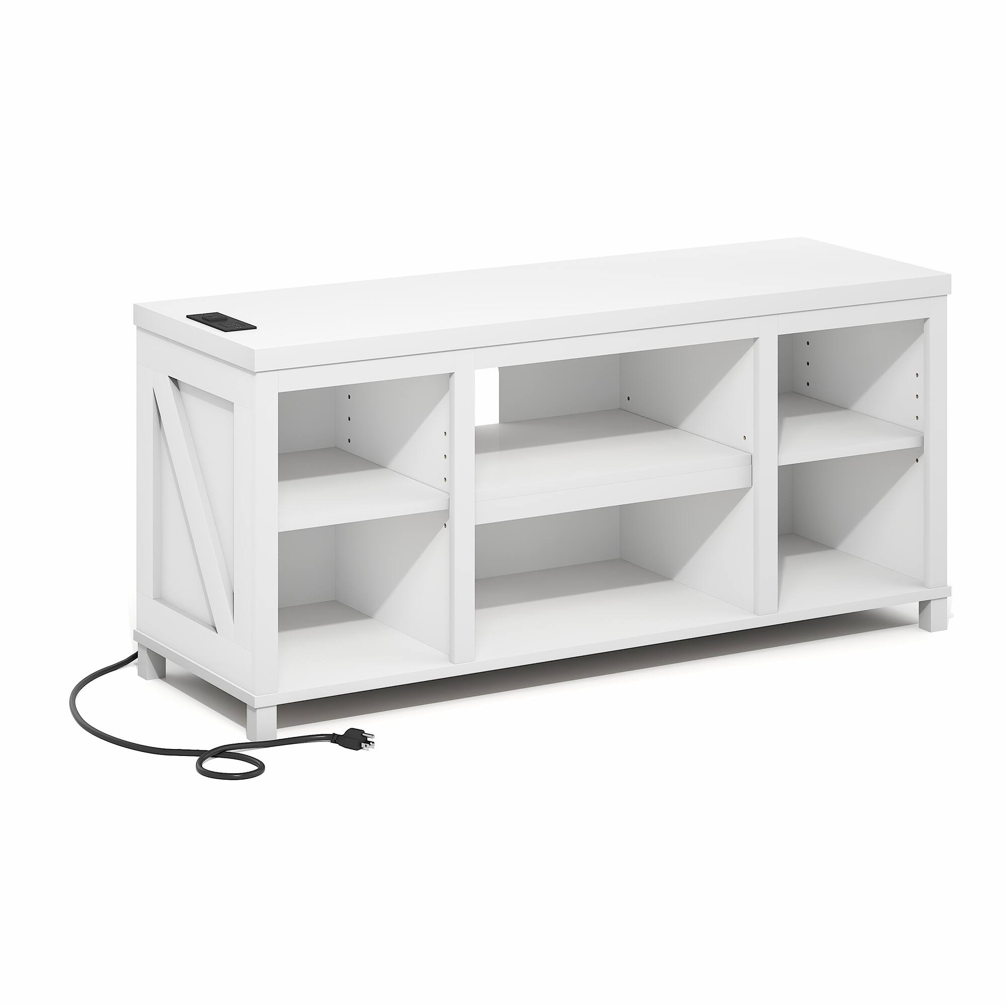 Alt View 4. Furinno - FARMHOUSE TV Stand with Charging Station, 3-Tier TV Console with USB Ports and Power Outlets, for Living Room, Bedroom - White.