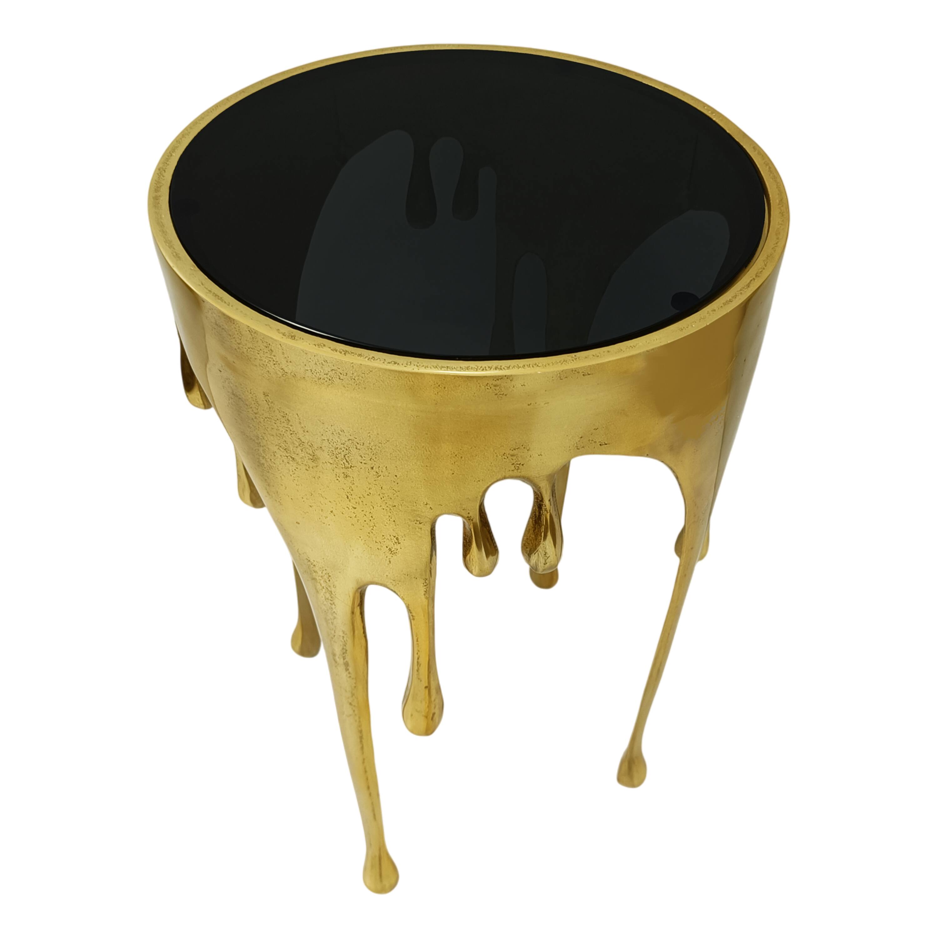 Alt View 1. Manhattan Lane - Capri Side End Table | 24.75 Inch Round Glass Top | Melting Drip Design - Gold, Black.