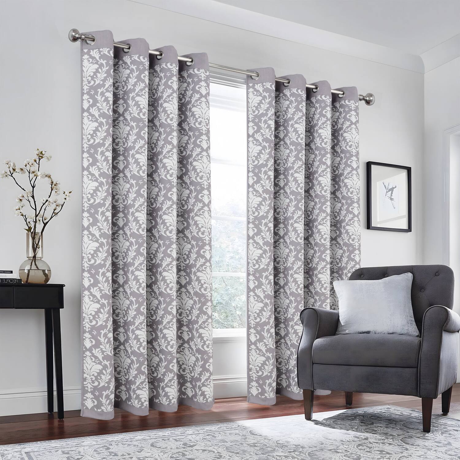 Angle. Olivia Gray - Olivia Gray 100% Polyester 190 GSM Cressida Reversible Blackout Grommet Curtain Panel 54" x 84" Grey - Grey.