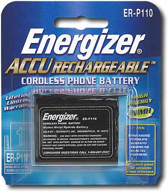 Front Standard. Energizer - 3.6V NiMH Battery for Select Cordless Phones.