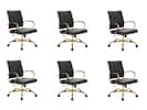 Front. LeisureMod - (Set of 6) Benmar Ergonomic Leather Office Chair with Chrome Gold Steel Frame and Cushioned Armrests for Home Office - Black.