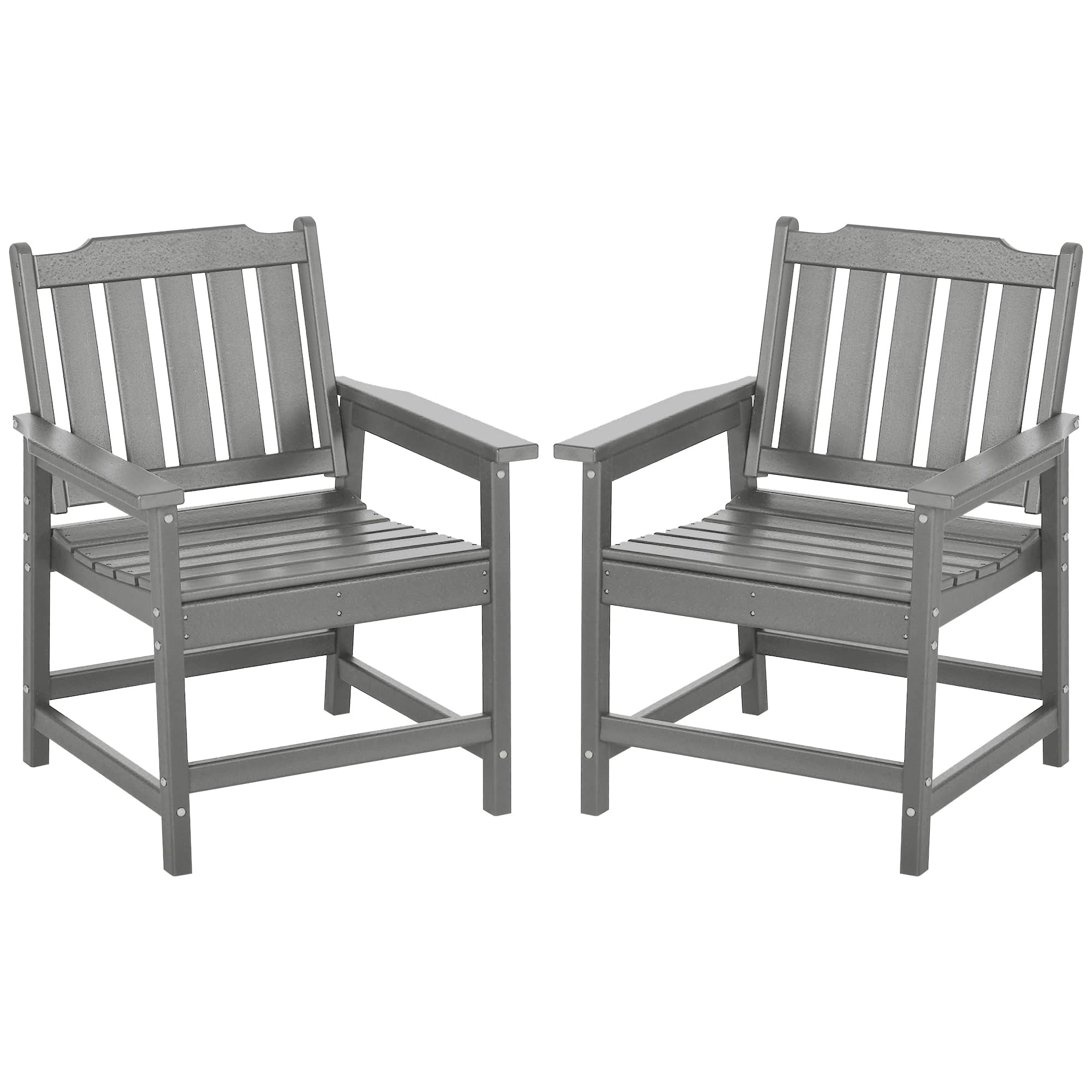 Outsunny - All-Weather Patio Chairs Set of 2, HDPE Patio Dining Chair Set, Heavy Duty Wood-Like Outdoor Furniture for Garden - Gray