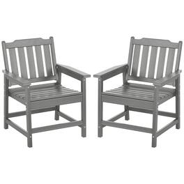 Outsunny - All-Weather Patio Chairs Set of 2, HDPE Patio Dining Chair Set, Heavy Duty Wood-Like Outdoor Furniture for Garden - Gray