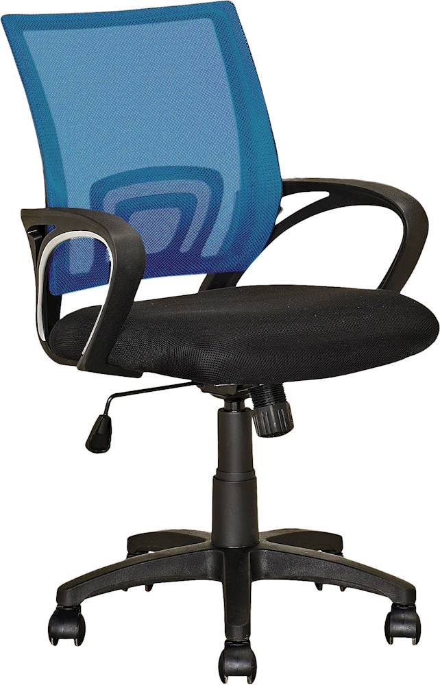 Left View: CorLiving - Workspace 5-Pointed Star Mesh Linen Fabric Chair - Black/Process Blue
