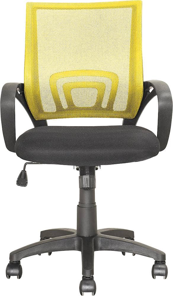 Front. CorLiving - Workspace 5-Pointed Star Mesh Linen Fabric Chair - Black/Yellow.