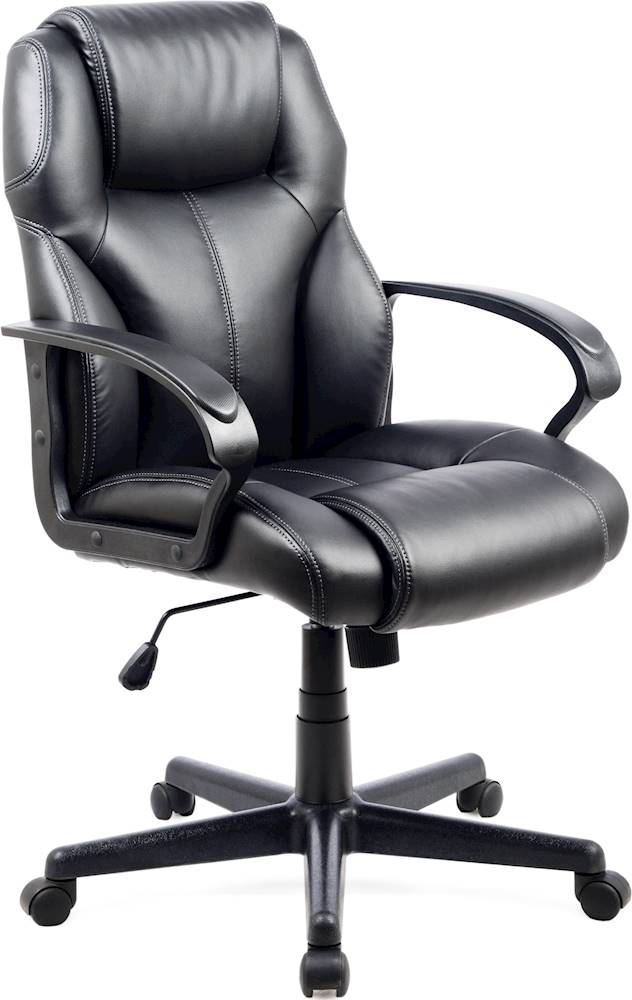 Left View: CorLiving - Workspace 5-Pointed Star Nylon Foam Leatherette Chair - Black