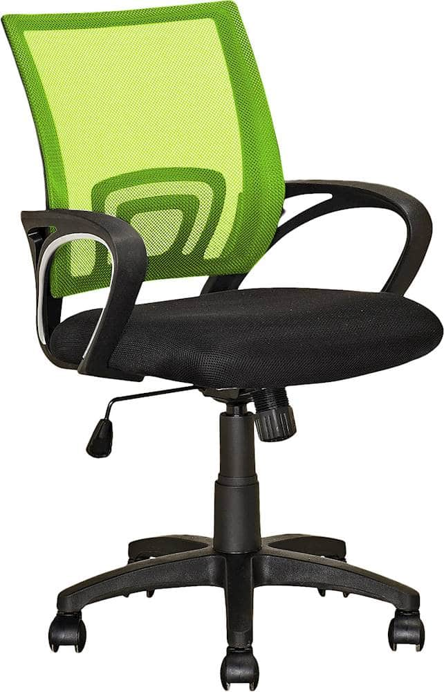 Left View: CorLiving - Workspace 5-Pointed Star Mesh Linen Fabric Chair - Black/Lime Green