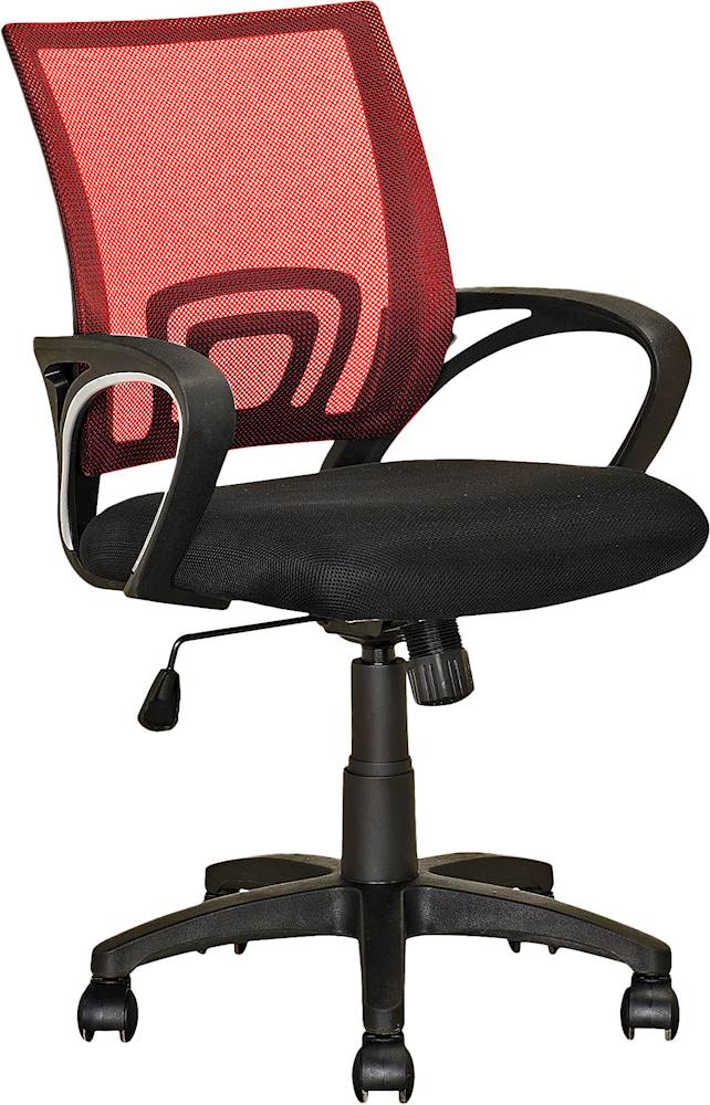 Left View: CorLiving - Workspace 5-Pointed Star Mesh Linen Fabric Chair - Black/Red