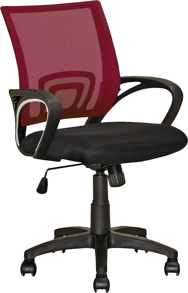 Left View: CorLiving - Workspace 5-Pointed Star Mesh Linen Fabric Chair - Black/Maroon