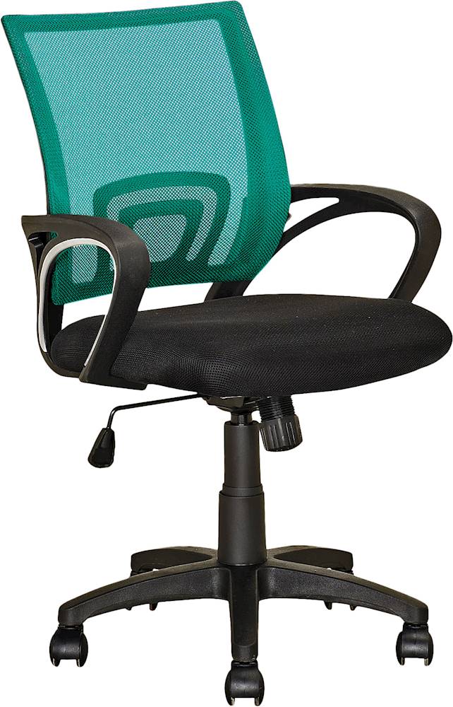 Left View: CorLiving - Workspace 5-Pointed Star Mesh Linen Fabric Chair - Black/Teal