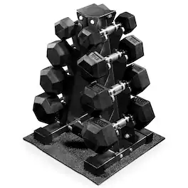 BalanceFrom Fitness - BalanceFrom Dumbbell Set with Stand, Rubber Encased Home Gym Hand Weights, 100lb - Black