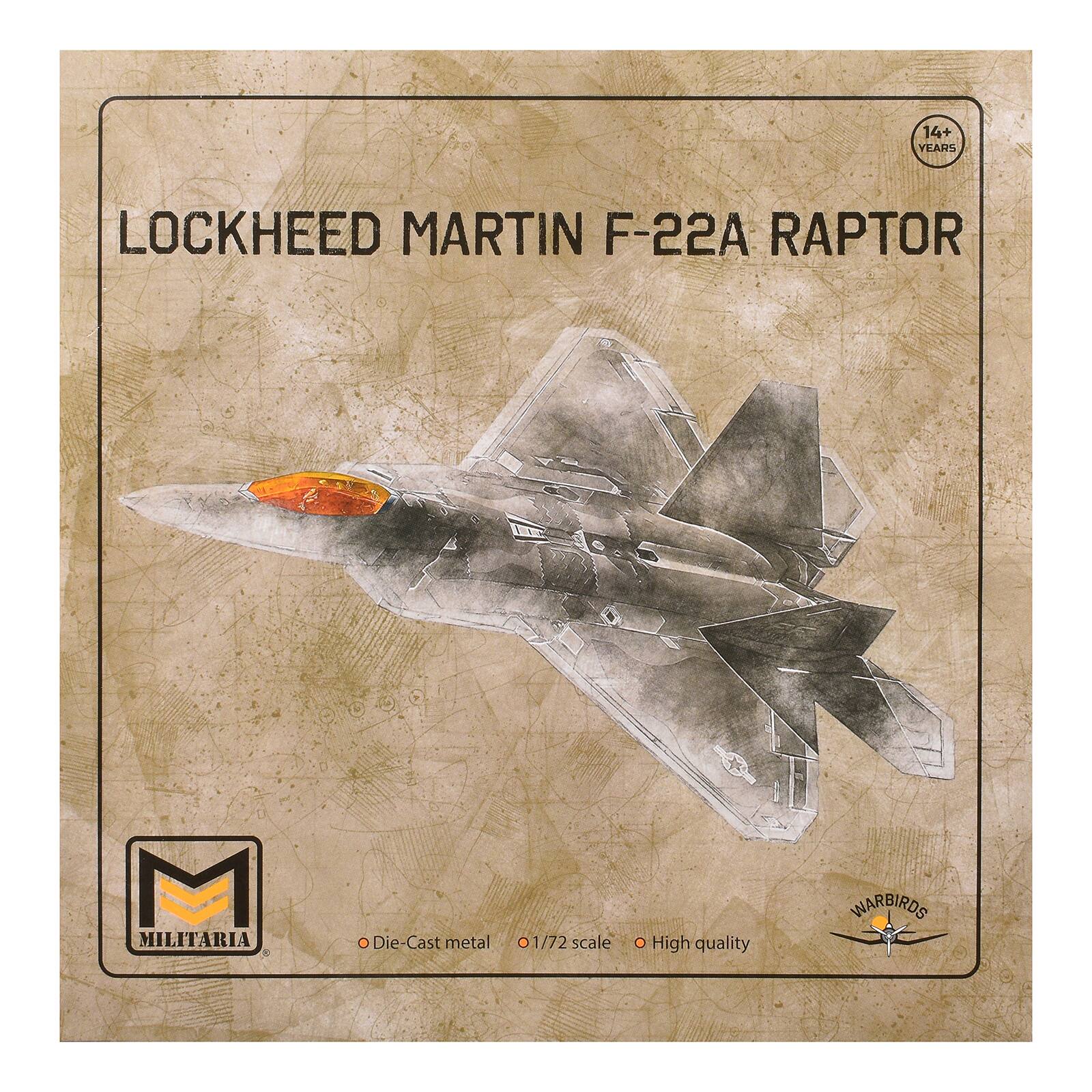14+ YEARS LOCKHEED MARTIN F-22A RAPTOR M MILITARIA Die-Cast metal 1/72 scale High quality WARBIRDS