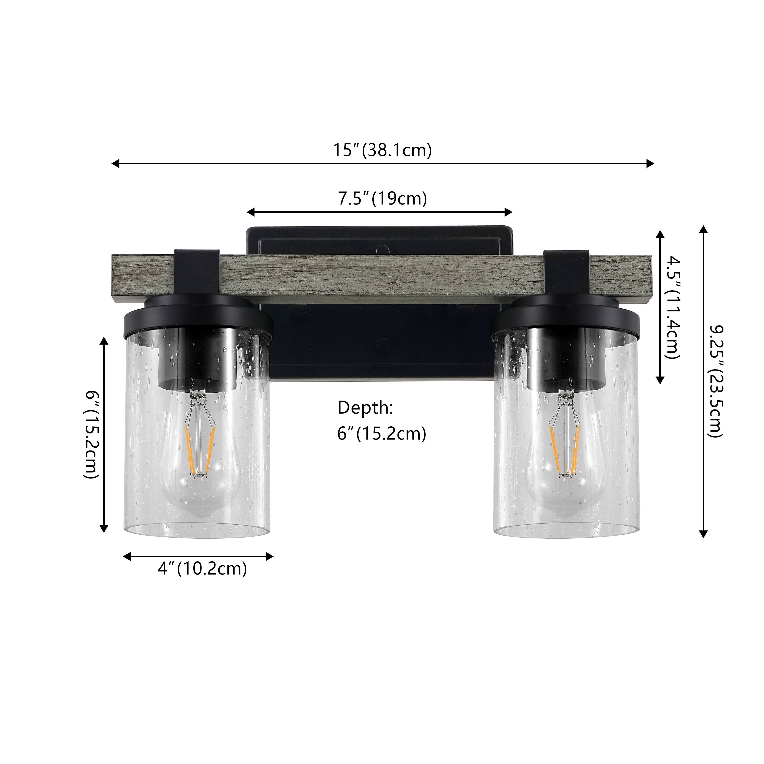 15" (38.1cm)  
7.5" (19cm)  
Depth: 6" (15.2cm)  
4.5" (11.4cm)  
9.25" (23.5cm)  
4" (10.2cm)