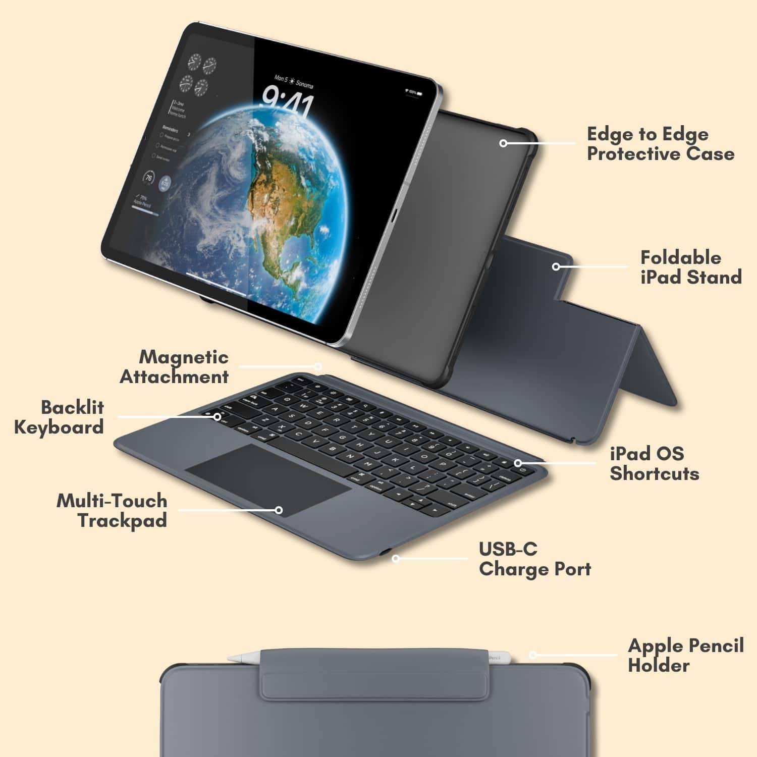 Macally iPad Air 13 Inch Case Keyboard (M3, 2025/M2, 2024) |iPad