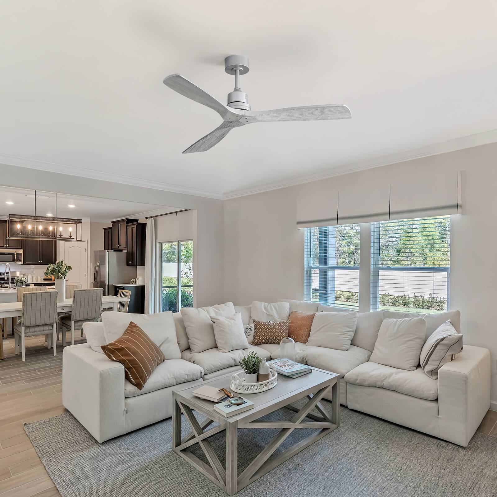 Alt View 3. Sofucor - 52'' Solid Wood Ceiling Fans No Light-Outdoor Ceiling Fan with Remote Reversible DC for Bedroom Indoor Patios Farmhouse - Silver- Grey Wood.