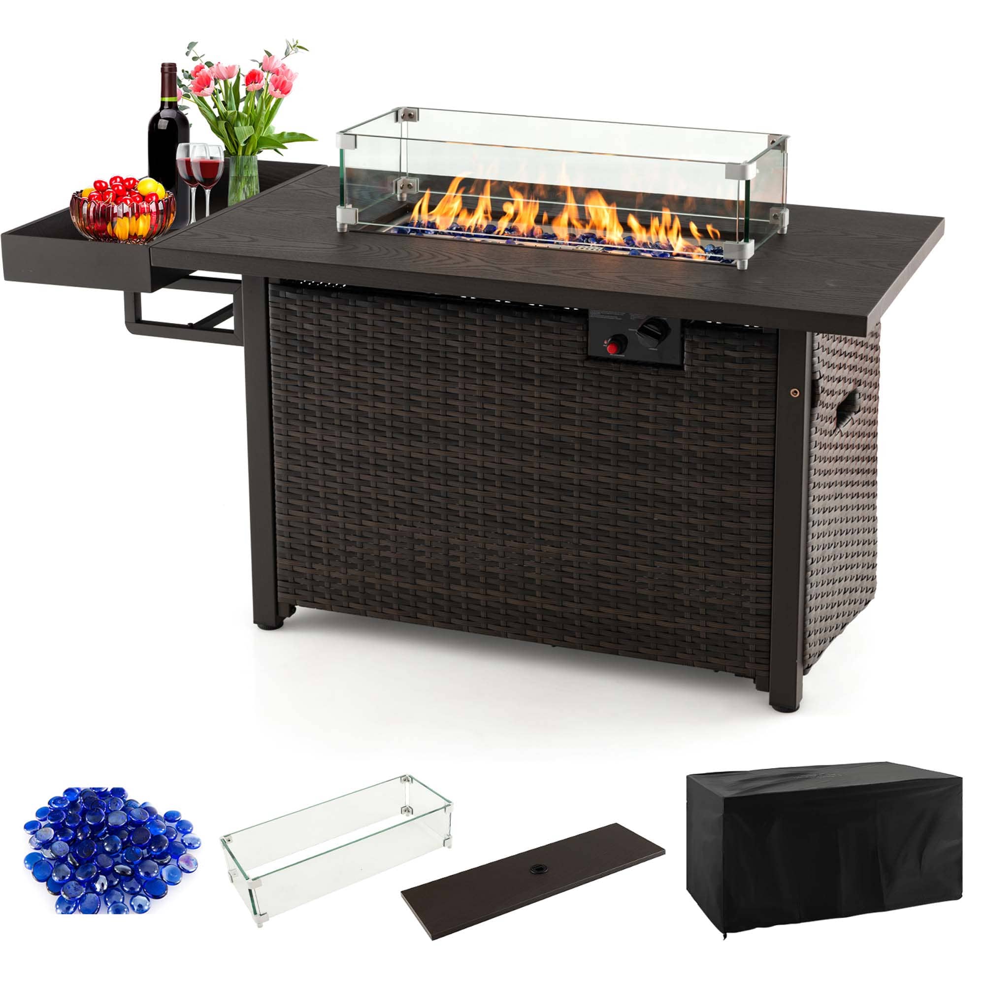Costway - 52" Outdoor Gas Fire Pit Table Patio Propane Firepit with Cover 50,000 BTU - Brown