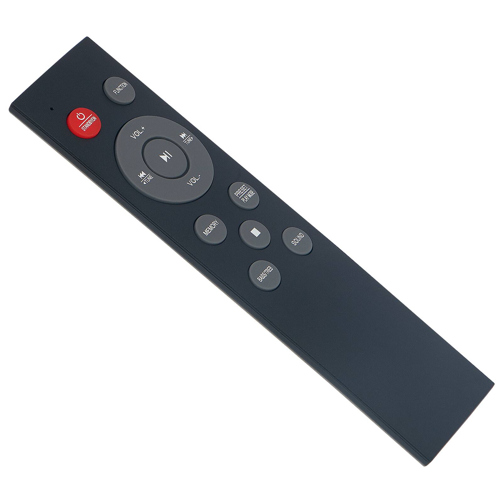 Sure, here is the corrected and grouped text from the image:

- POWER
- FUNCTION
- VOL+
- VOL-
- PLAY
- PAUSE
- STOP
- REWIND
- FAST FORWARD
- MEMORY
- SLEEP
- BASS/TREBLE
- SOUND