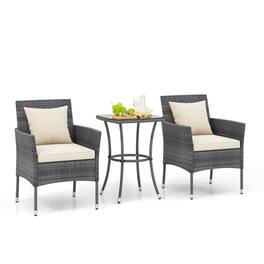 Pefilos - 3 Pieces Patio Furniture Set with Heavy-Duty Metal Frame, PE Wicker Furniture Set with Cushioned Patio Chairs and - White