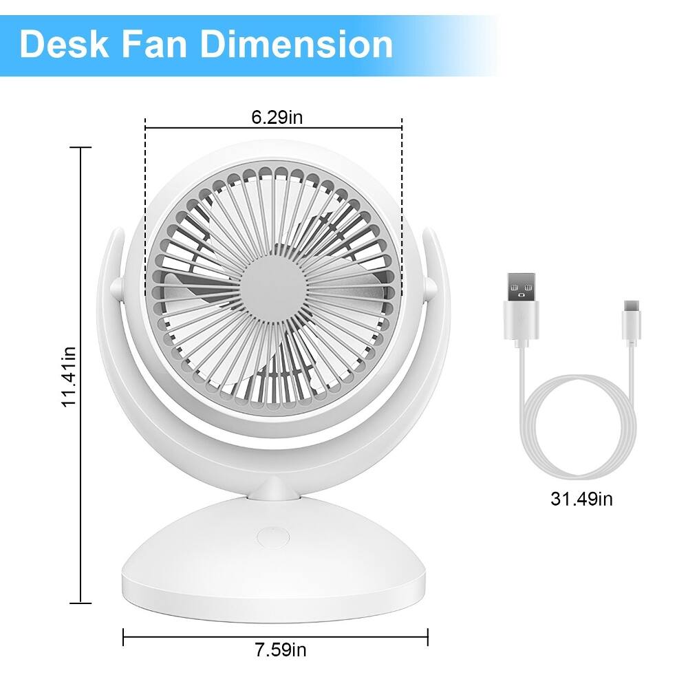 Desk Fan Dimension 6.29in x 11.41in x 7.59in, 31.49in