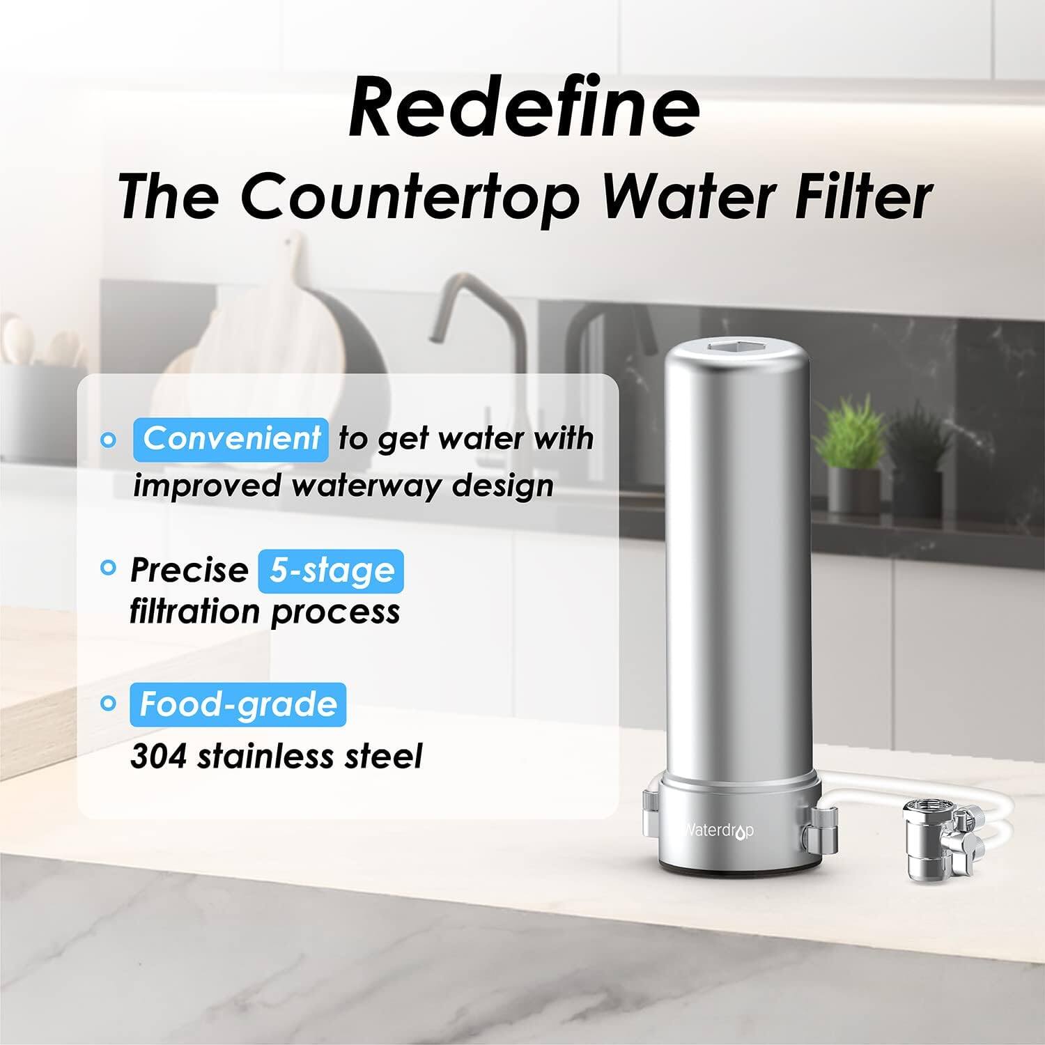 Redefine  
The Countertop Water Filter

- Convenient to get water with improved waterway design
- Precise 5-stage filtration process
- Food-grade 304 stainless steel