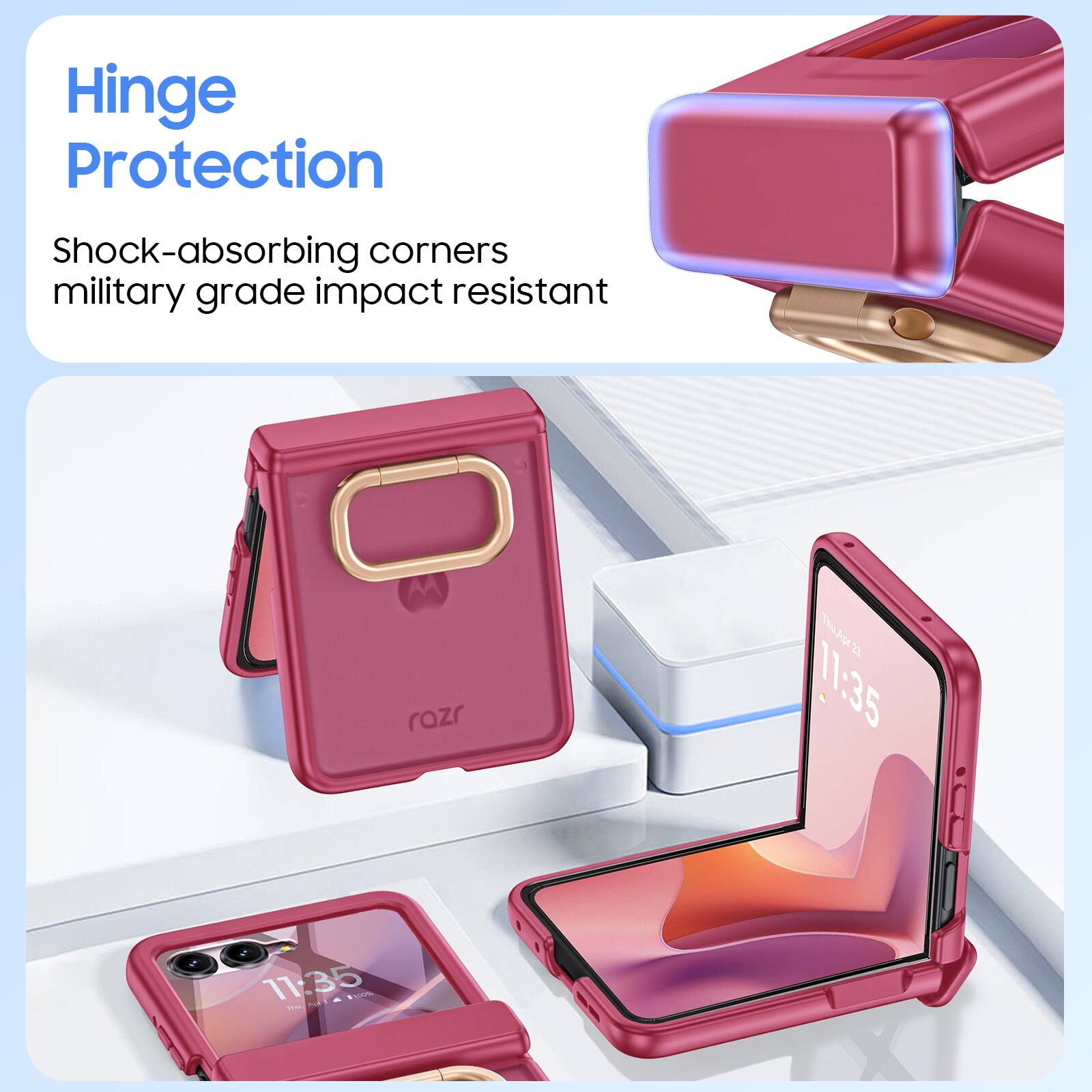 Hinge Protection  
Shock-absorbing corners  
military grade impact resistant  

AA rozr 1a 2  

11:35 11:35  

TAS PIEL